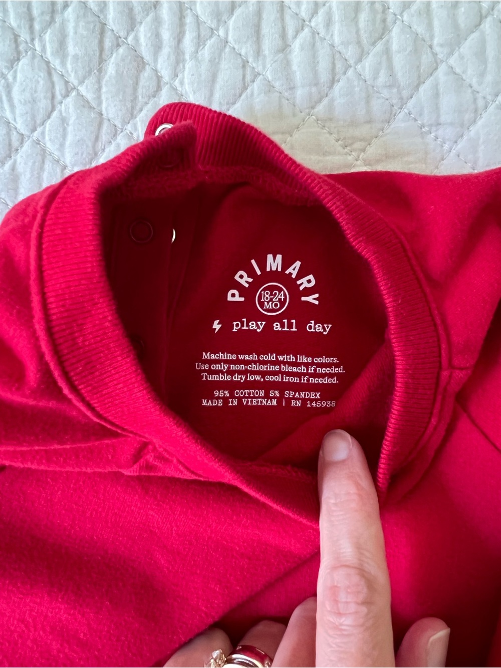 Primary Baby Sweatshirt Romper, Cherry Red, 18-24 months - Picture 4 of 5